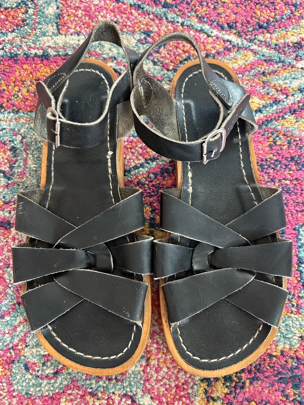Salt Water | Women’s Black Leather Original Classic Strappy Sandals Size 8 - Picture 4 of 16